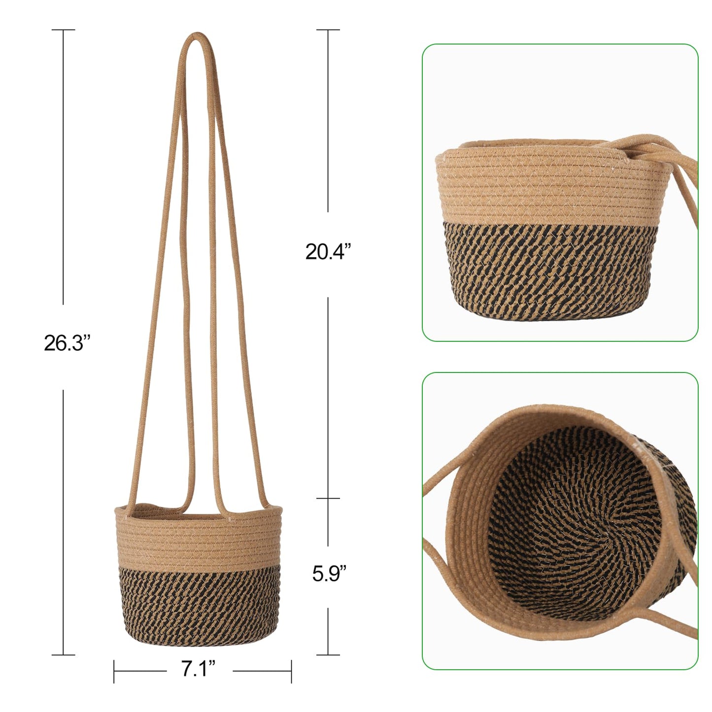 TIGKHAE Hanging Planter Basket 2 Pack Jute Hanging Plant Holder Handmade Boho Plant Hangers Rope Woven Hanging Plant Holder Modern Storage Organizer Plant Hangers for Indoor Home Decor