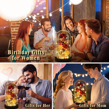 Womens Gift for Christmas Birthday Gift,Christmas Rose Gifts for Women,Galaxy Flower Rose with 2 Light Modes,Colorful Crystal Flower Enchanted Rose in Glass Dome,Xmas Gifts for Mom Wife Girlfriend