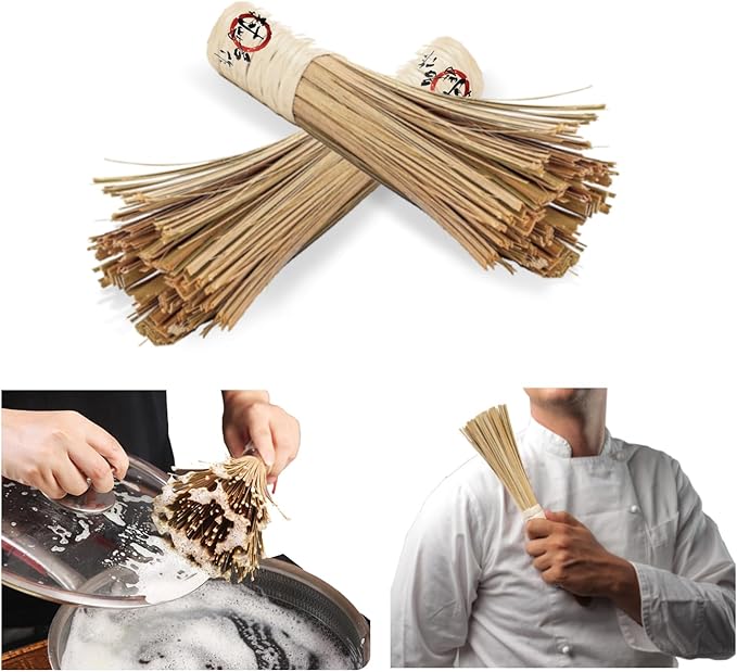 12-Inch Bamboo Wok Brush, Flat Brush, Kitchen Cleaning Brushes