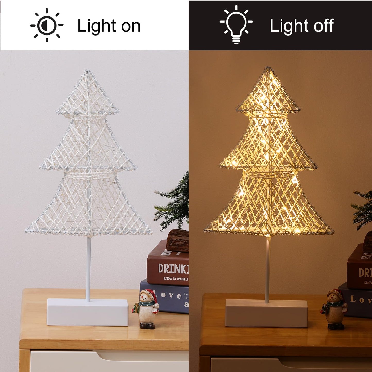 Lewondr Christmas Tree Lamp, Winding Cotton Thread Mini Christmas Tree with Lights, Battery Powered Desktop Christmas Light for Xmas Home Bedside Table Lamp Decorative Tree for Table Top, White