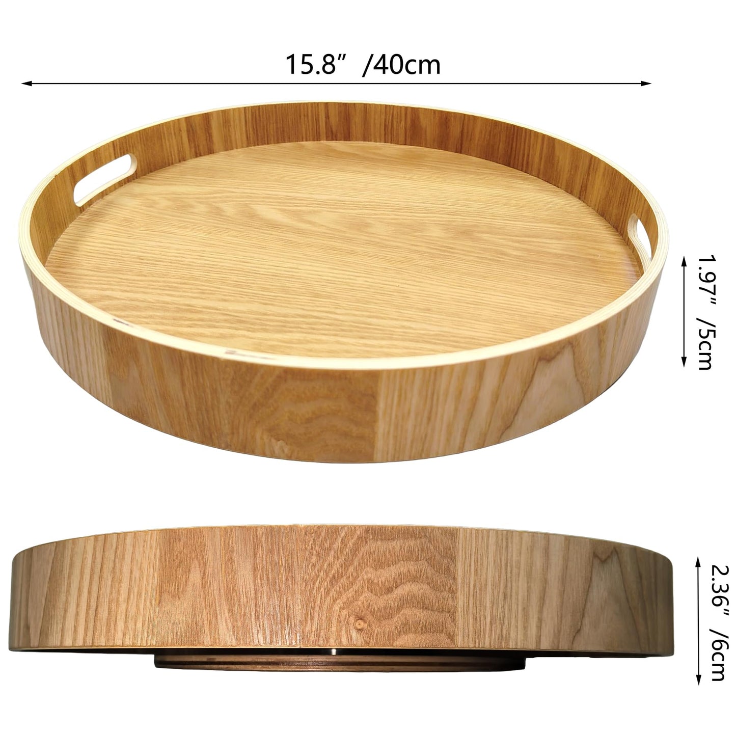 chicapica 16" Large Lazy Susan Turntable with Handles – Wooden Rotating Tray with Raised Rim – Rustic Farmhouse Kitchen Island & Table Centerpiece – Spice & Condiment Organizer
