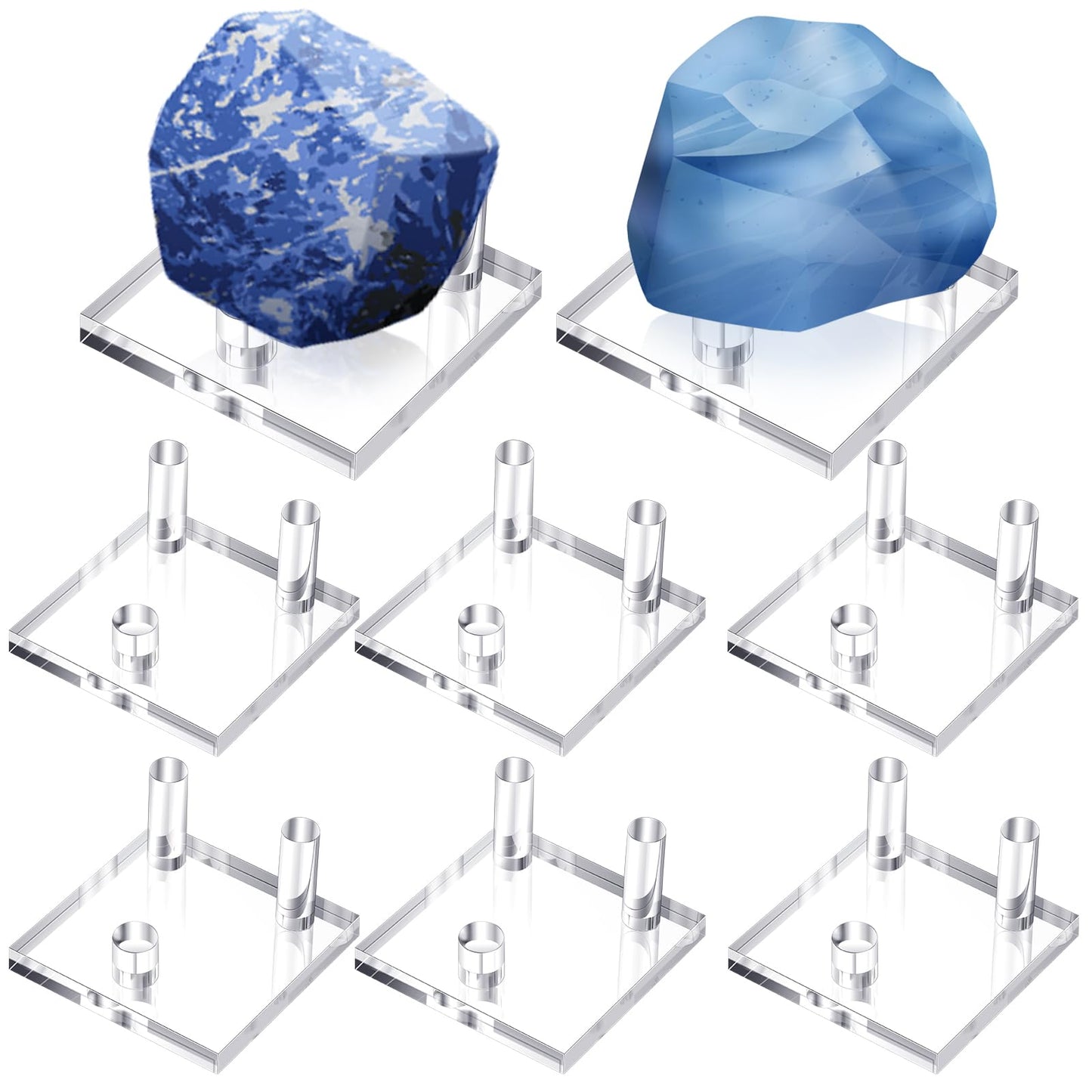 Weysat 8 Pcs Rock Display Stands Geode and Mineral Display Stands 3 Peg Acrylic Crystal Easel Holder for Agate Fossil Coral Small Collectibles(2 x 2 x 0.3 Inch)