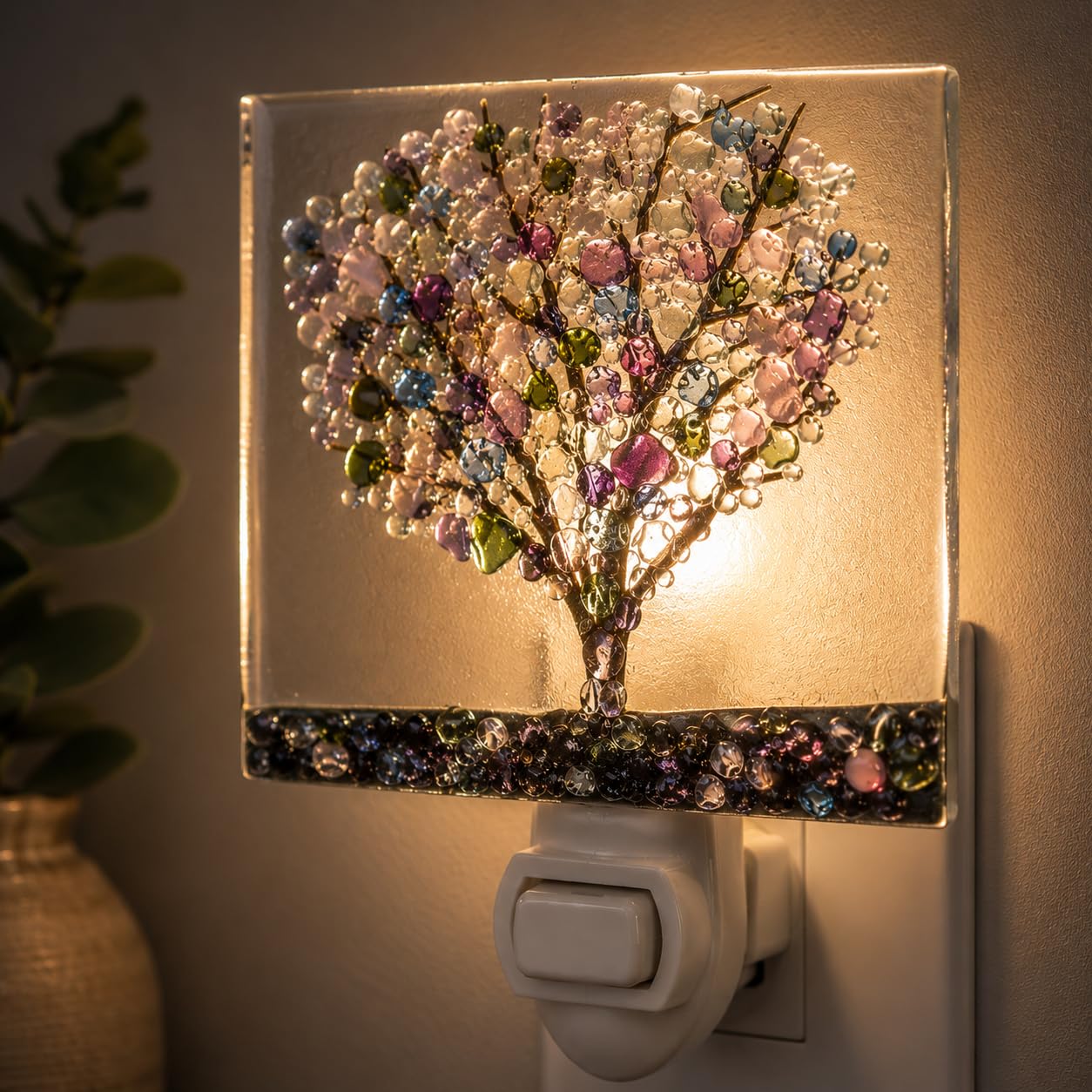 J Devlin Stained Glass Tree Night Light, Handmade Accent Light