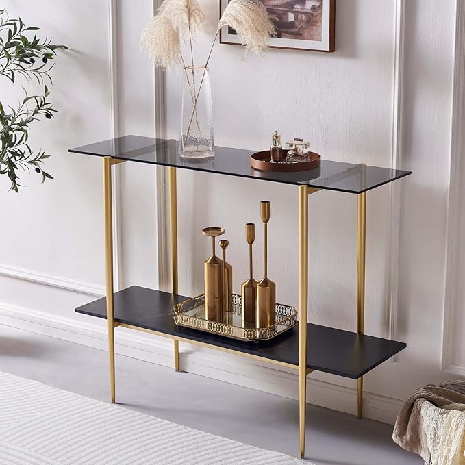 LumFurn Glass Console Table for Living Room, Foyer & Entrance, 2-Tiers
