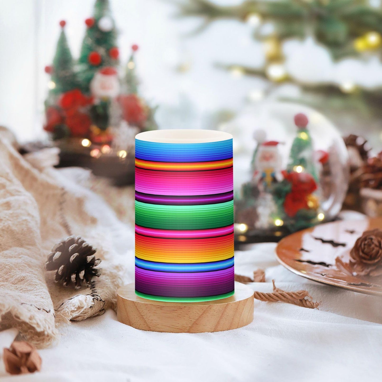 Eionryn Cinco De Mayo Ethnic Strips Flameless Candles Mexican Rainbow Battery Operated LED Candles with Remote Timer Electric Candles for Home Party Decor 2pcs