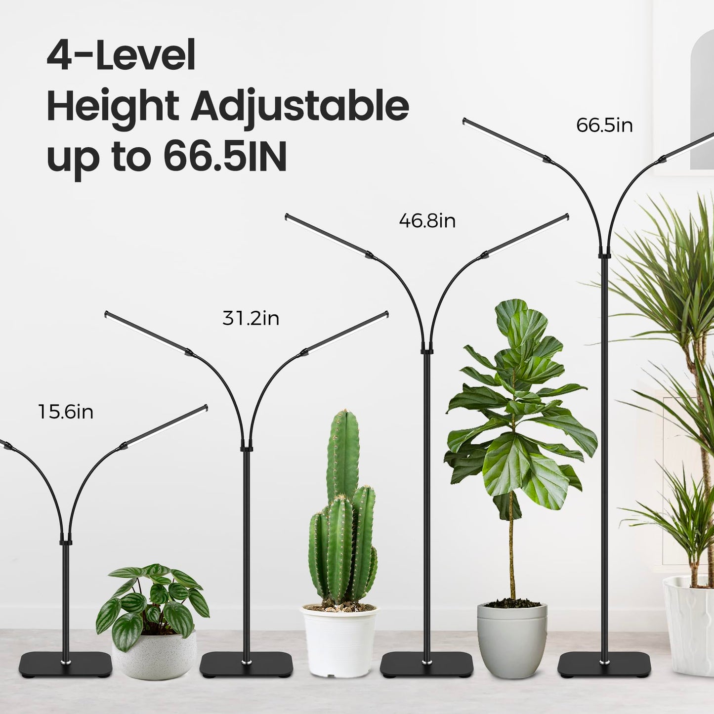 MistyJungle Plant Grow Light for Indoor, Full Spectrum Dual Heads Grow Light, 66.5in Extendable Stand,144 LEDs,10-Level Dimmable, Auto Timer, Adjustable Gooseneck Floor Lamp for Tall Large Plants