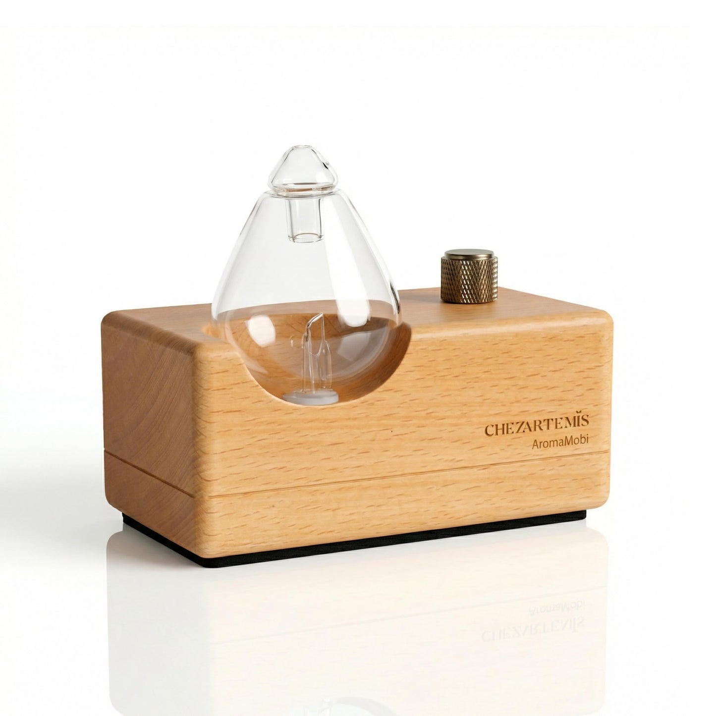 Waterdrop Glass Essential Oil Diffuser with Handmade Wood Base for Aromatherapy, Waterless Scent Diffuser for Yoga Home Office, Portable & Cordless Oil Nebulizer with LED & Timer, Gift of Fragrance