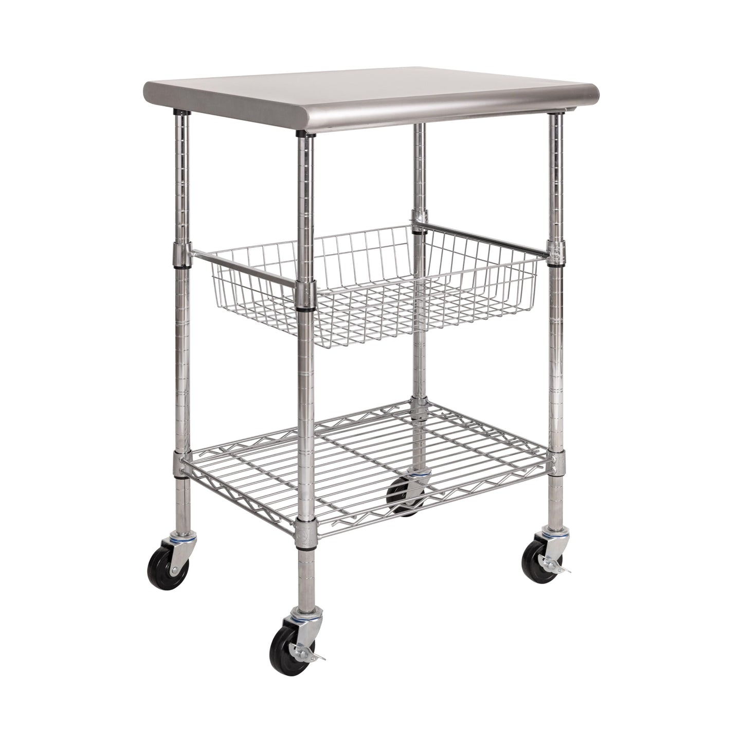 Seville Classics Commercial Work Table Island Utility Cart Prep Station, for Restaurant, Kitchen, Warehouse, Garage, Hotel, Home, Stainless-Steel Top NSF, 24" W x 20" D