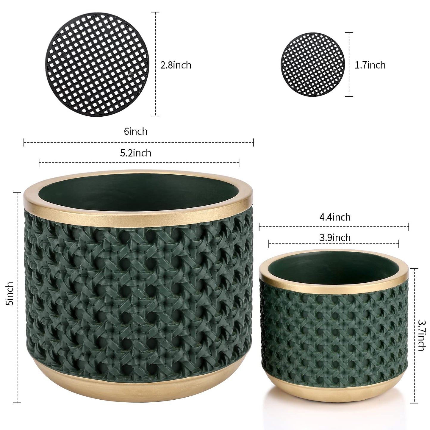 Ten-stone 6&4.4 Inch Cement Planter Decorative Pots with Drainage Hole for All House Plants, Succulents, Flowers, and Cactus (Gold Green)
