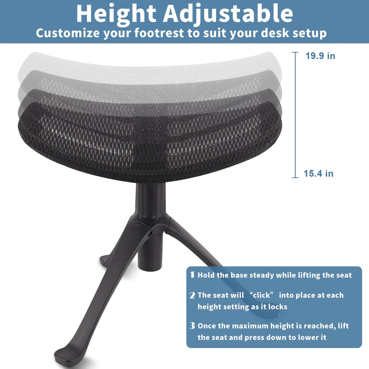 Under Desk Footrest, 2-in-1 Height Adjustable Rotatable Ergonomic Under Desk Foot Rest Ottoman, Rolling Leg Rest Stool with Breathable Mesh and Nylon Frame for Home Office
