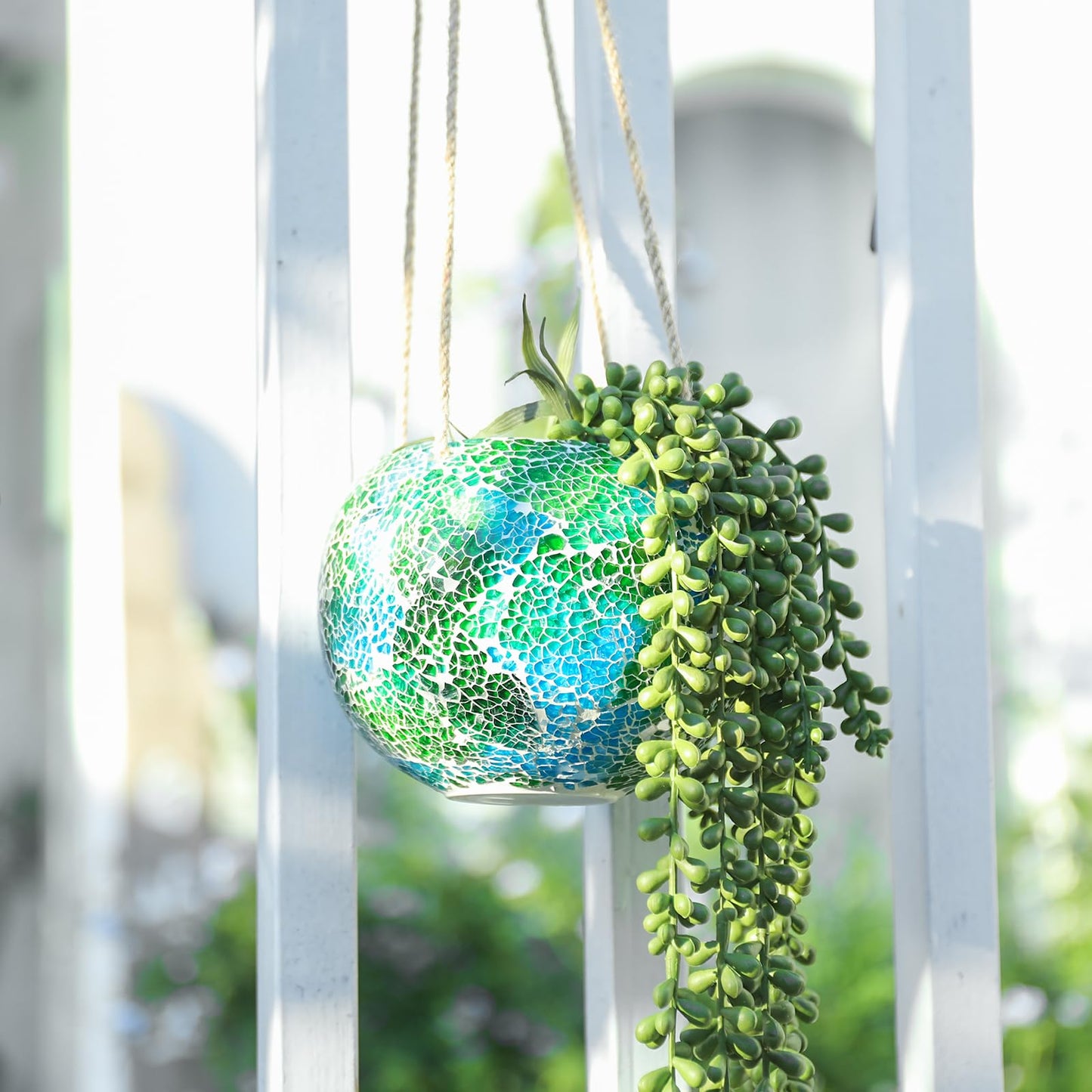 Chonsun Hanging Planter Mosaic Garden Pot Small Flower Pot for Indoor Plant Disco Ball Hanging Planter with Drainage Green