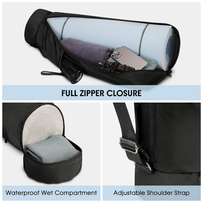 sportsnew Yoga Mat Bag, Full Zip Cargo Yoga Mat Carrier Bag with Drawstring Water Bottle Pocket and Bottom Wet Pocket, Exercise Yoga Mat Carrier Holder Multi-Functional Storage Bag patent pending