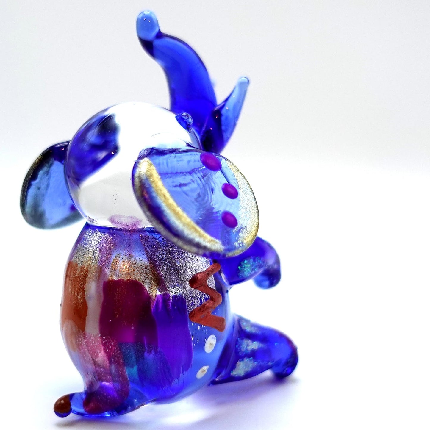 Sansukjai Elephant Sit Miniature Tiny Figurines Hand Painted Blown Glass Art Home Décor Animal Collection Gift (Multi-Purple)