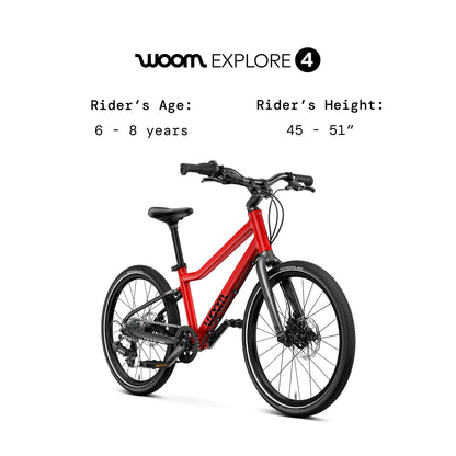 woom Explore 5 Bicycle for Kids 7 to 11 Years Old, 24-Inch Lightweight 8-Gear Road & Mountain Bike for Boys & Girls - Red