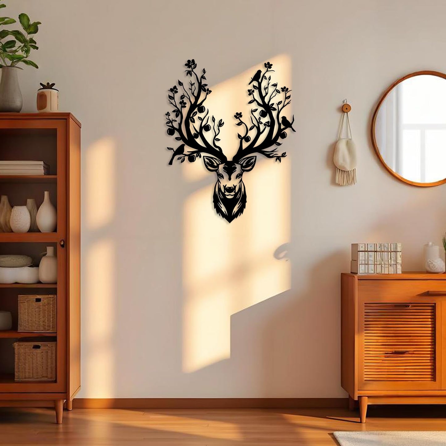 Harikikochuu Deer Head Wall Decor Metal Deer Head Wall Art Tree Branch Metal Wall Sculpture for Living Room Bedroom Entryway Outdoor Art Hunting Accent for Cabin Lodge Farmhouse (16.1x12.6 Inch)