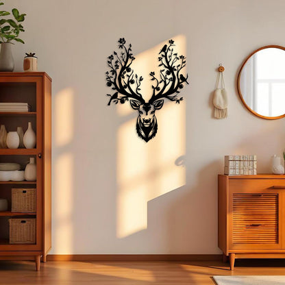 Harikikochuu Deer Head Wall Decor Metal Deer Head Wall Art Tree Branch Metal Wall Sculpture for Living Room Bedroom Entryway Outdoor Art Hunting Accent for Cabin Lodge Farmhouse (16.1x12.6 Inch)