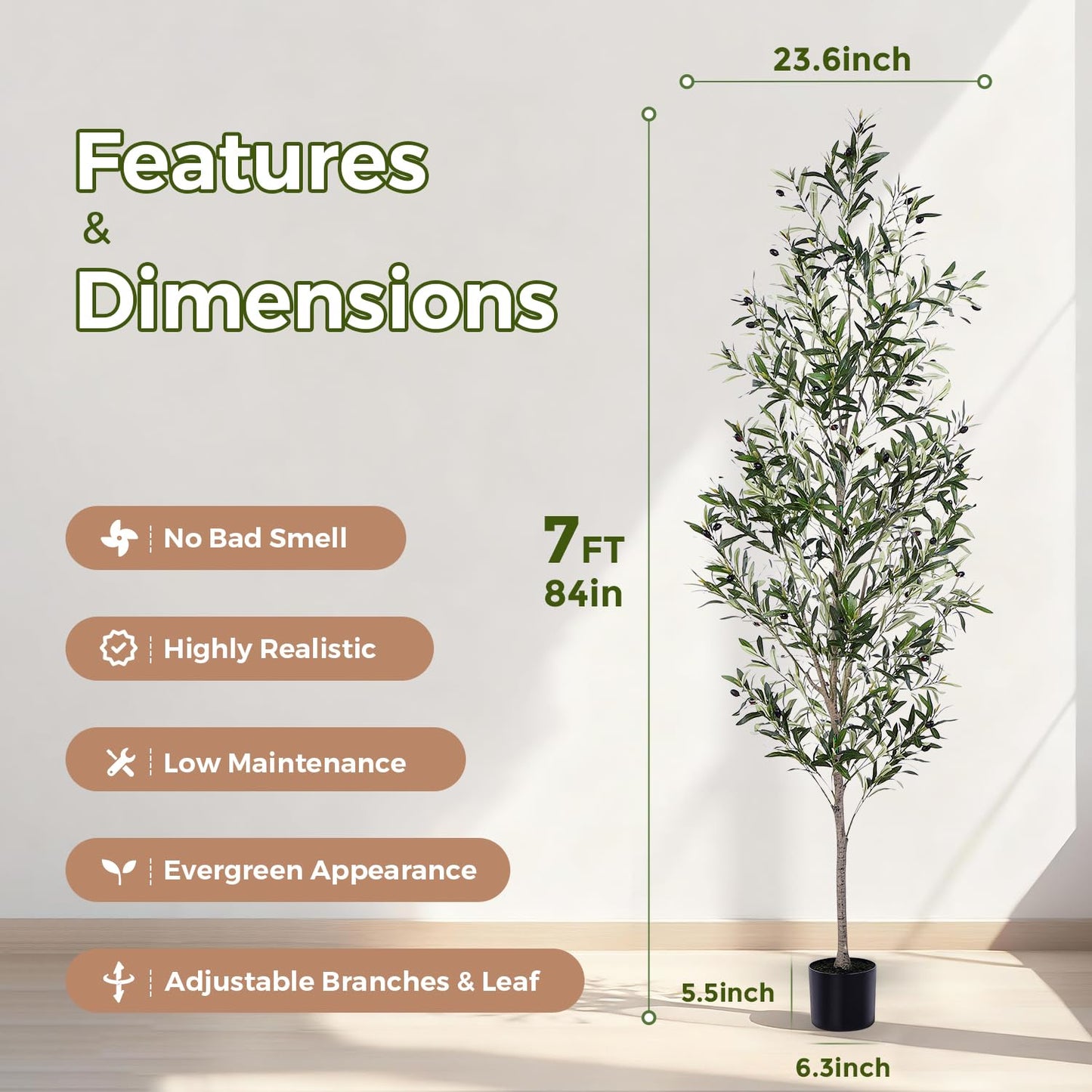 Jocoevol Olive Tree, 7FT Artificial Indoor Tall Faux Olive Trees w/Planter & Natural Wood Trunk and Lifelike Fruits, Fake Olive Artificial Tree for Home Office Decor