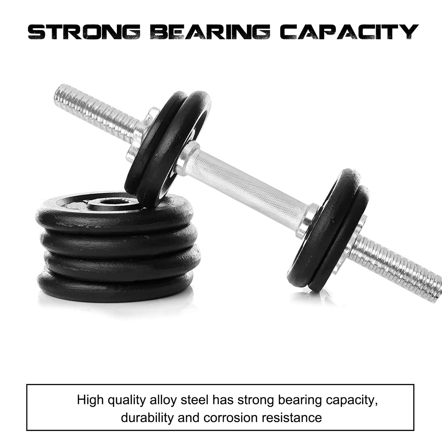 Threaded Dumbbell Chrome Handles 1 Inch Pair, 18" Adjustable Dumbbell Bar Handles, Fits Standard Weight Plates with 1” Diameter, for Gym Workouts, Exercise, Weightlifting, Sold in Pair