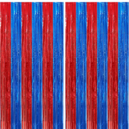 2 Pack Red and Blue Foil Fringe Curtains Photo Booth Prop Tinsel Streamer Backdrops Birthday Party Supplies Bachelorette Bridal Wedding Baby Shower Graduation Party Decorations, 3.3 x 6.6 ft