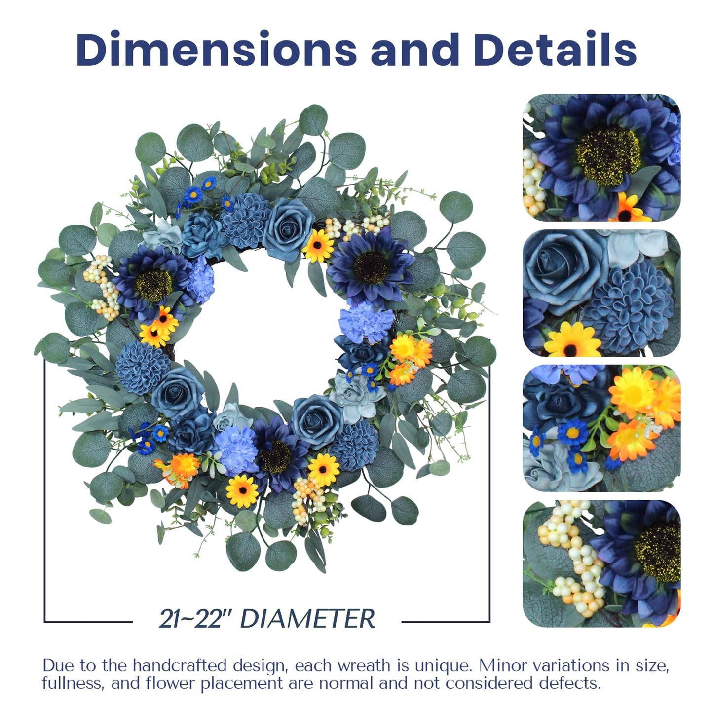 22'' Summer Wreath for Front Door Decor,Sunflowers with Berry Accents