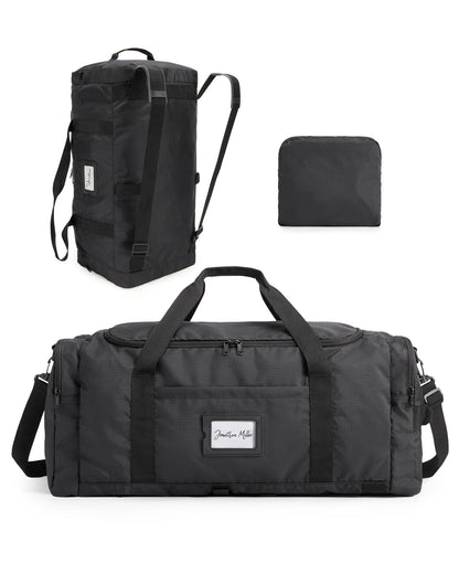BAGSAMRT 60L Foldable Duffle Bag for Travel, Large Travel Duffel Bag for Men, 4 in 1 Travel Backpack, Carry on Weekender Bag, Black