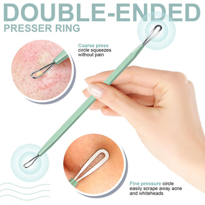 Teenitor Pimple Extractor Acne Treatment Tool Surgical Grade Blackhead Comedone Removal 2-in-1 Popper Tool for Face Nose Blackhead Extractor Tool Silver