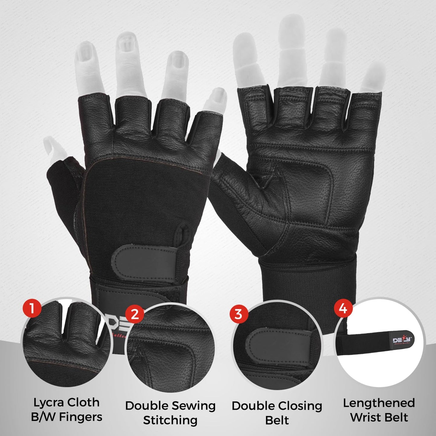 DEFY Padded Weight Lifting Gloves with 13" Long Wrist Wrap Genuine Leather Gym Gloves for Power Lifting, Cross Training, Workout Black