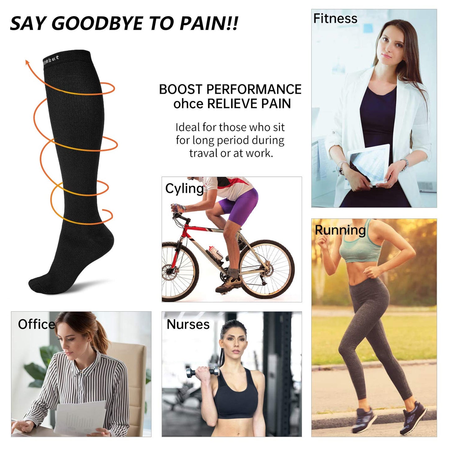 QXURkut 3 Pairs Compression Socks for Men Women 15-20mmHg Compression Stockings Flight Socks Sports Knee High Long Socks (L-XL)