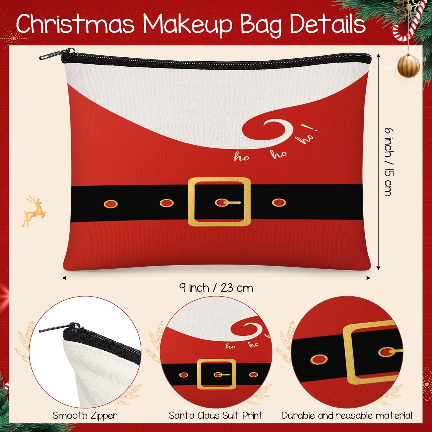 Shinylin 20 Pcs Christmas Makeup Bags Bulk for Women Christmas Cosmetic Bags Santa Claus Suit Print Cosmetic Pouch Travel Toiletry Organizer Holiday Gifts for Family Friends Xmas Party Accessories
