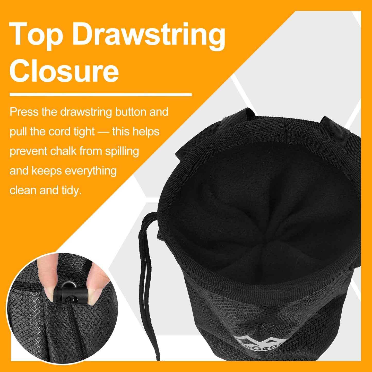 supregear Chalk Bag for Rock Climbing, Large Zipper Pocket with Brush Holder, Drawstring Closure, and Carabiner Clip, Ideal for Bouldering, Weightlifting, Gym, Black