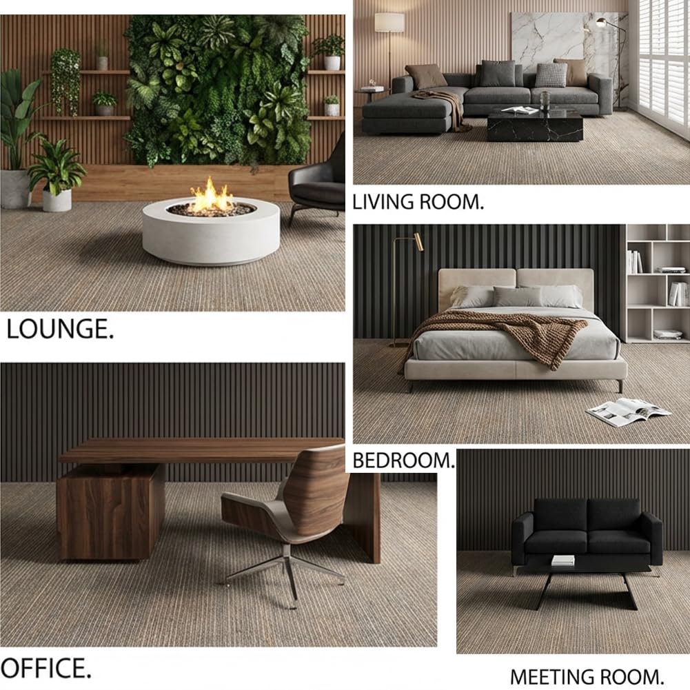 NINXANG Commercial Carpet Tiles Reusable 24" x 24" Squares 18 Tiles Non Slip Soft Floor Carpet for Office Living Room Bedroom Hotel Gym Easy DIY Installation with Flexlok Tabs (Beige)