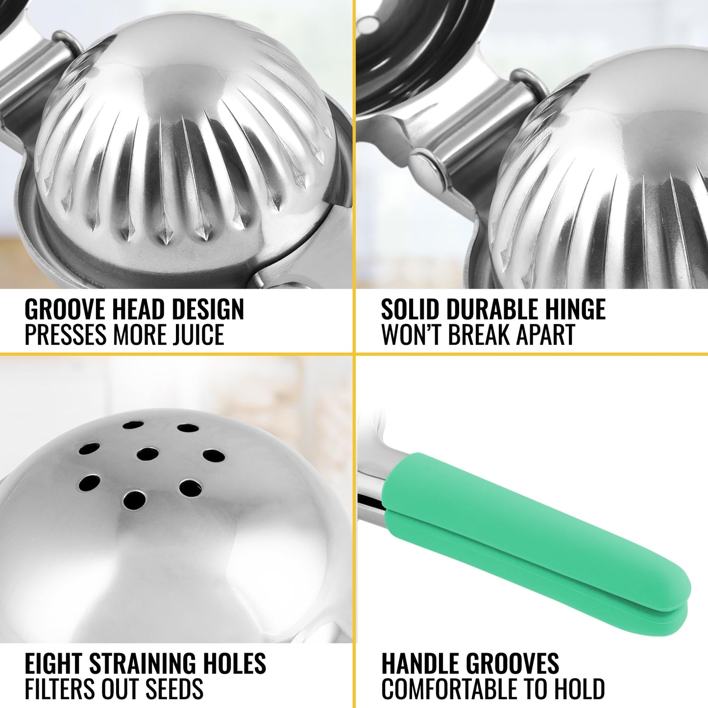 Zulay Lemon Squeezer Stainless Steel with Premium Heavy Duty Solid Metal Squeezer Bowl (Black Grip, Large)