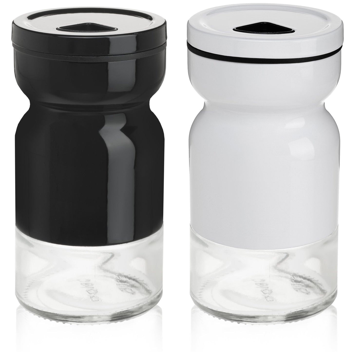 Salt and Pepper Shakers Set with Adjustable Pour Holes by CHEFVANTAGE - Black and White