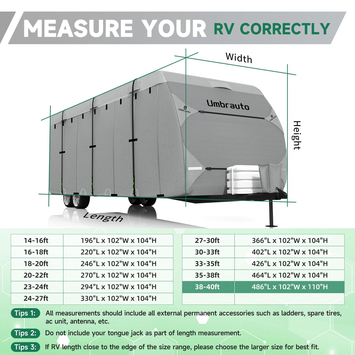 Umbrauto RV Cover for 30-33ft Travel Trailer: Lightweight, Waterproof Camper Cover for Toy Hauler, Winter Campsite, with Gutter Covers, Tongne Jack Covers, Windproof Straps