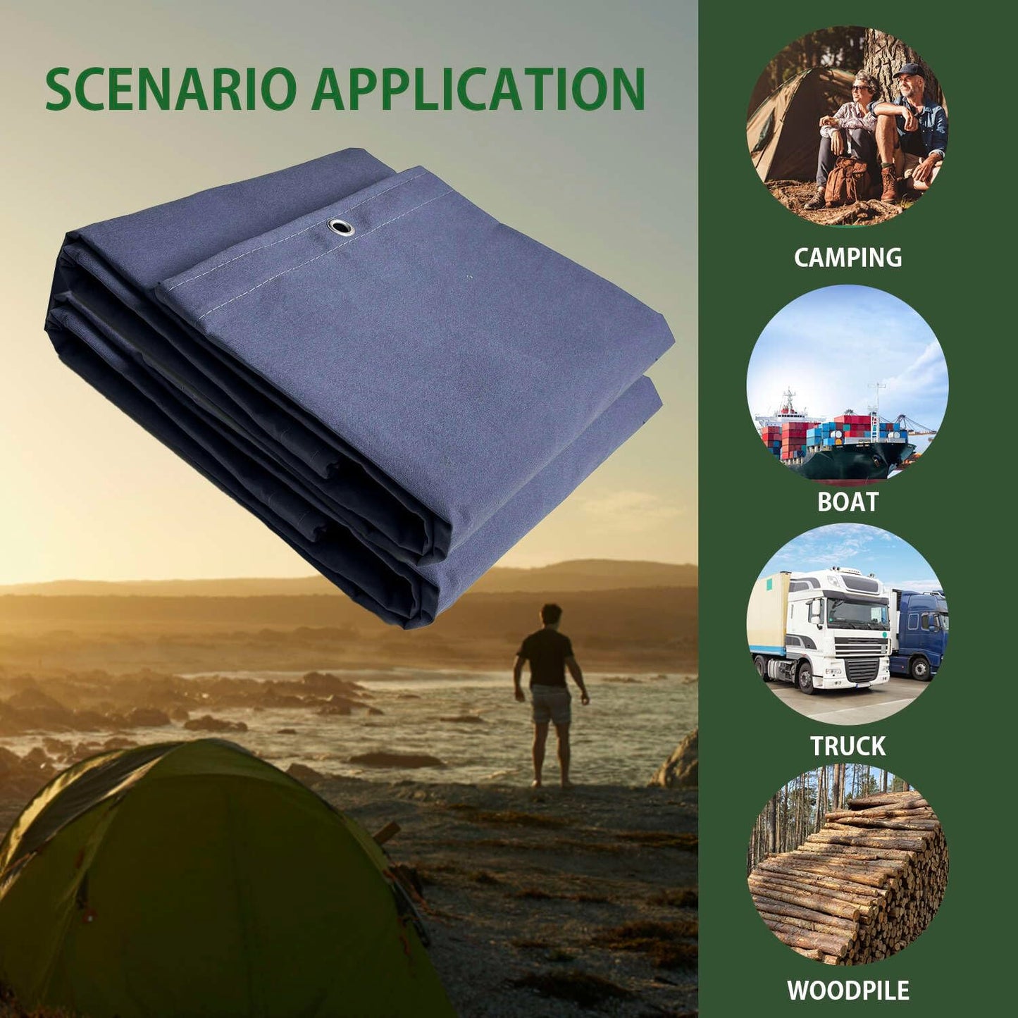 FoundGo Canvas Tarp 10x24 ft Heavy Duty Waterresistant Tarps with Grommets, UV Resistant, 22 Mil Tarpaulin,14 oz Durable Cloth Covers for Car, Roof, Boat, Camp, Canopy, Woodpile with Ropes-Blue