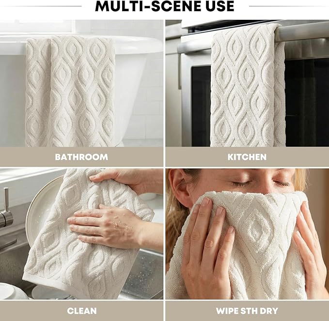 Artoid Mode 2 Pcs Beige 3D Diamond Grid Jacquard Hand Towels
