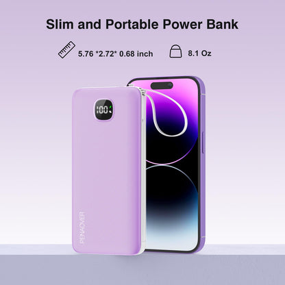 Portable Charger with Built-in Cables&AC Wall Plug,Slim 10000mAh 22.5W Fast Charging Power Bank,5 Output 2 Input USB-C External Battery Pack Compatible with iPhones,Samsung,Android, etc