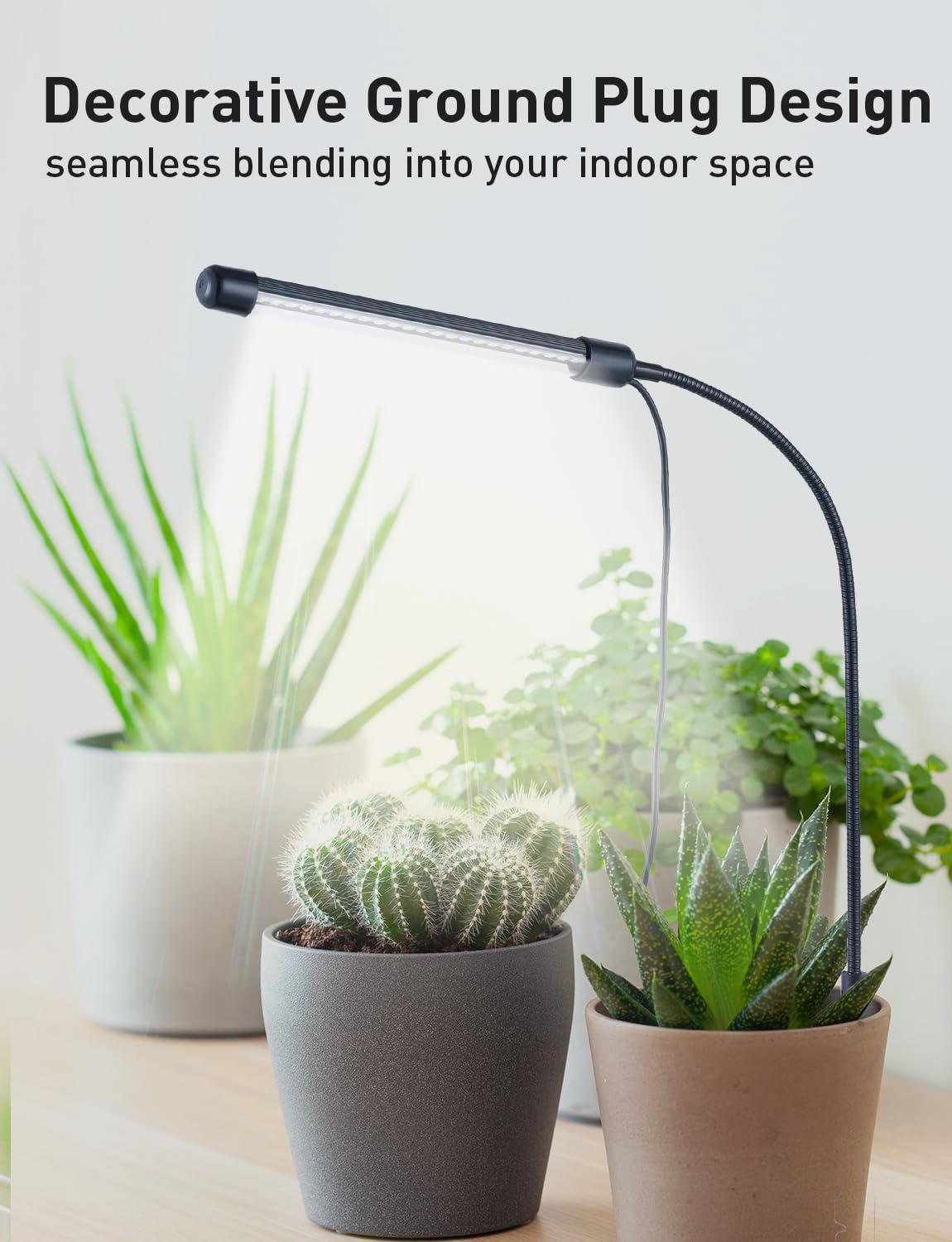 Grow Lights for Indoor Plants Full Spectrum, Plant Lights for Indoor Growing, 48 LEDs Ground Plug Grow Light with Gooseneck, Auto Timer & Dimmable Settings, Ideal for Small and Indoor Plants, 2 Packs