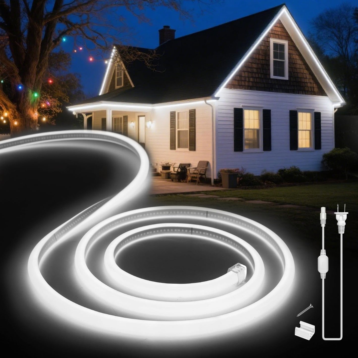 VOEWT LED Neon Lights Daylight White 6000K,16.4ft 110-120V LED Strip Lights,Flexible Outdoor Waterproof Neon Rope Lights for Bedroom,Cabinet,Kitchen,Living Room,Mirror,Halloween Decor