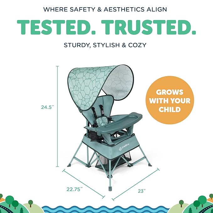 Baby Delight Go with Me Venture Portable Chair | Indoor and Outdoor | Sun Canopy | 3 Child Growth Stages | Garden Green