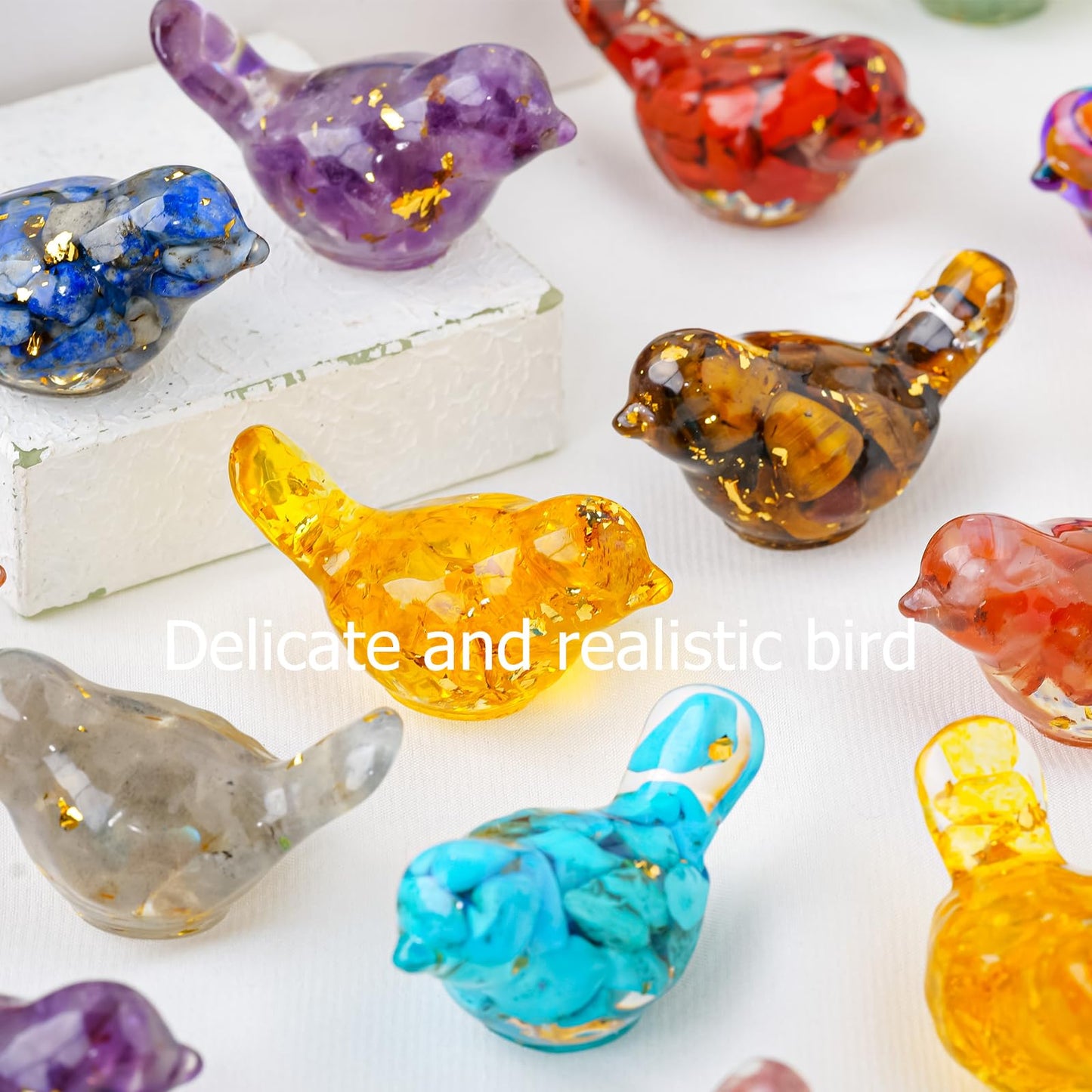 RJINGSHI 10PCS Crystal Bird Figurines Resin Animal Statues Decorative Gravel Birds Decor Animal Figurines for Home Decor Unique Bird for Teens