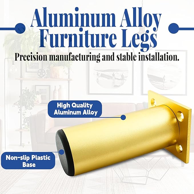 Set of 4 Aluminum Alloy Furniture Legs 4 Inch Height, 1.5 Inch Diameter