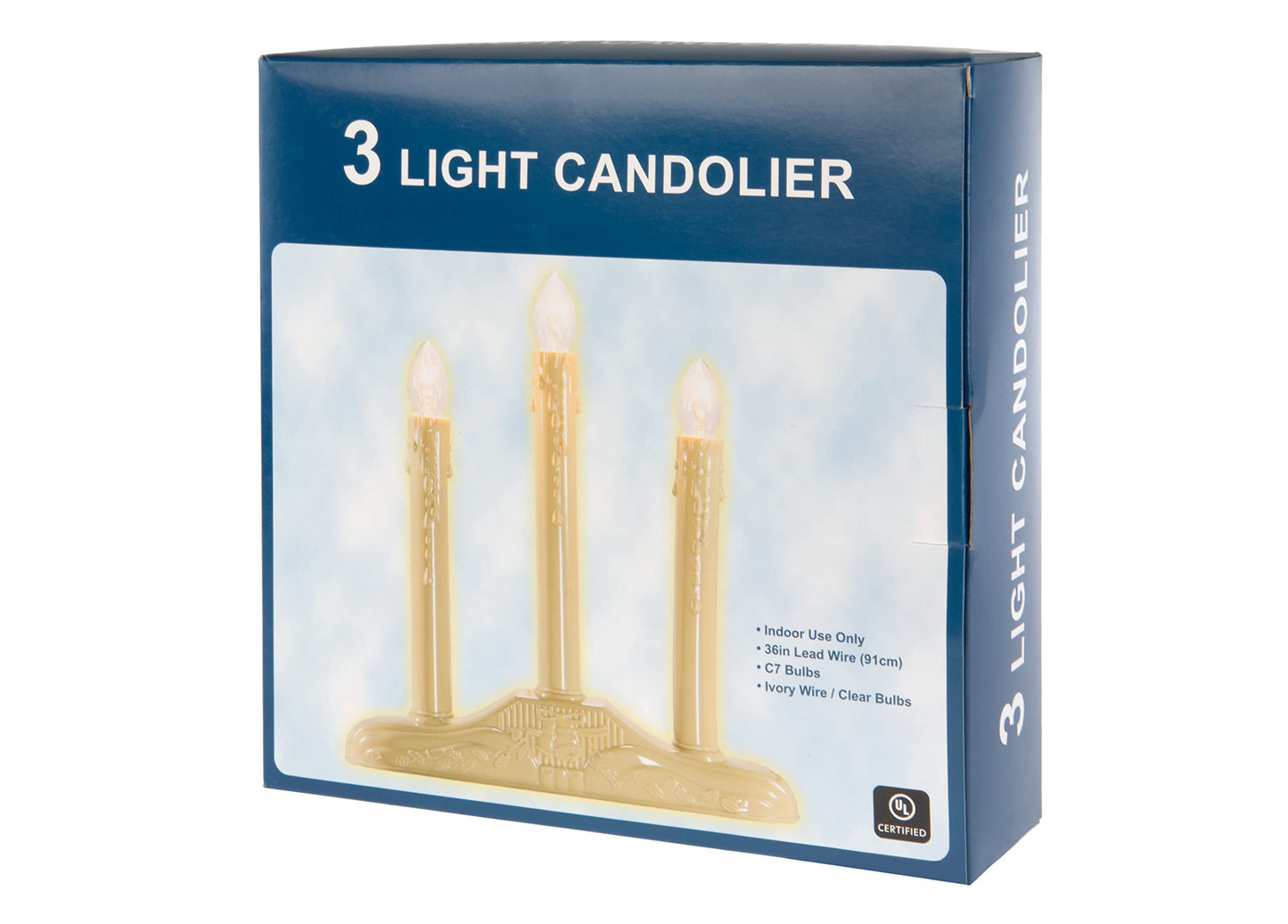 Creative Hobbies 3 Light Electric Candolier Indoor Christmas Candle Lamp, Ivory Plastic with Clear C7 Incandescent Light Bulbs