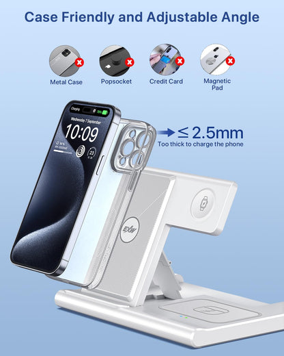 Wireless Charger,Foldable 3 in 1 Wireless Charger Stand for Apple Watch,Airpods Pro/3/2,Fast Wireless Charging Station for iPhone 17/Air/16/15/14/13/12/11/XS/XR/X/8（No Plug Included)