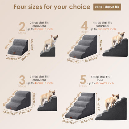 EHEYCIGA Curved Dog Steps for Bed, 3-Step Dog Stairs for Sofa, High Density Foam Pet Steps for Small Dogs and Cats, Pet Stairs for Couch, Non-Slip Dog Ramp with Washable Cover, 40x57x40cm, Dark Gray