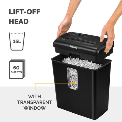 Fellowes Powershred FS-6C 6 Sheet Cross Cut Personal Shredder for Home and Office Use - 15 Litre Bin - Security Level P4 - Amazon Exclusive, Black, Standard