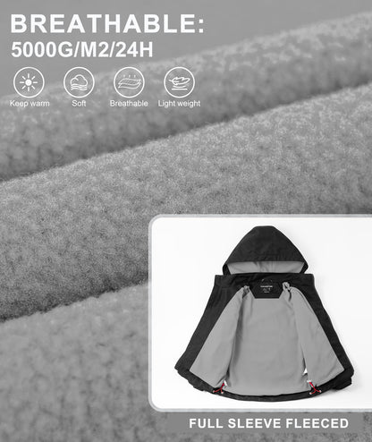YoungSoul Boys Girls Waterproof Jackets Kids Lightweight Fleece Lined Raincoat School Coats with Detachable Hood Black 10-11 Years