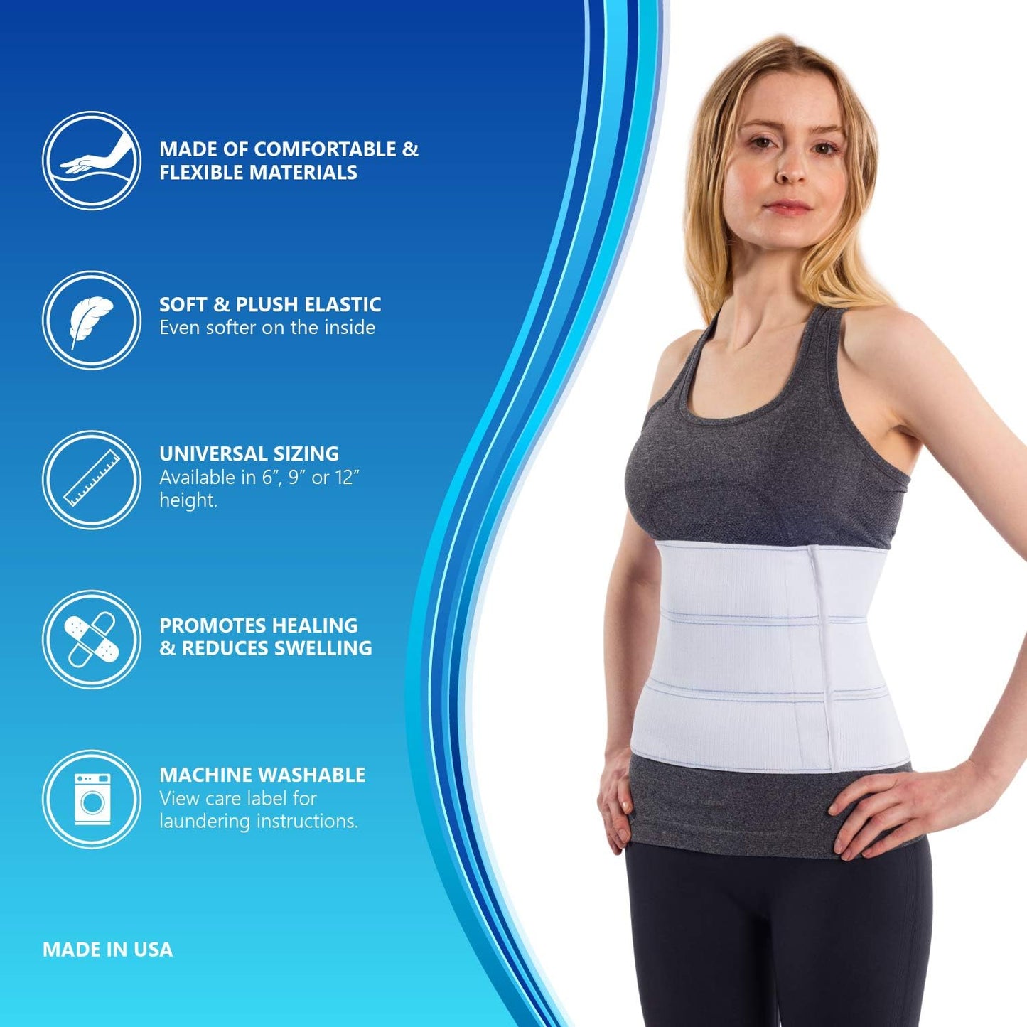 NYOrtho Abdominal Binder for Women - Soft Belly Wrap for Post-Surgery Recovery, Swelling, Hernia & Core Support - Plush, Adjustable, Latex-Free Compression Belt - 3 Panel 9" High - Small 30"-45"