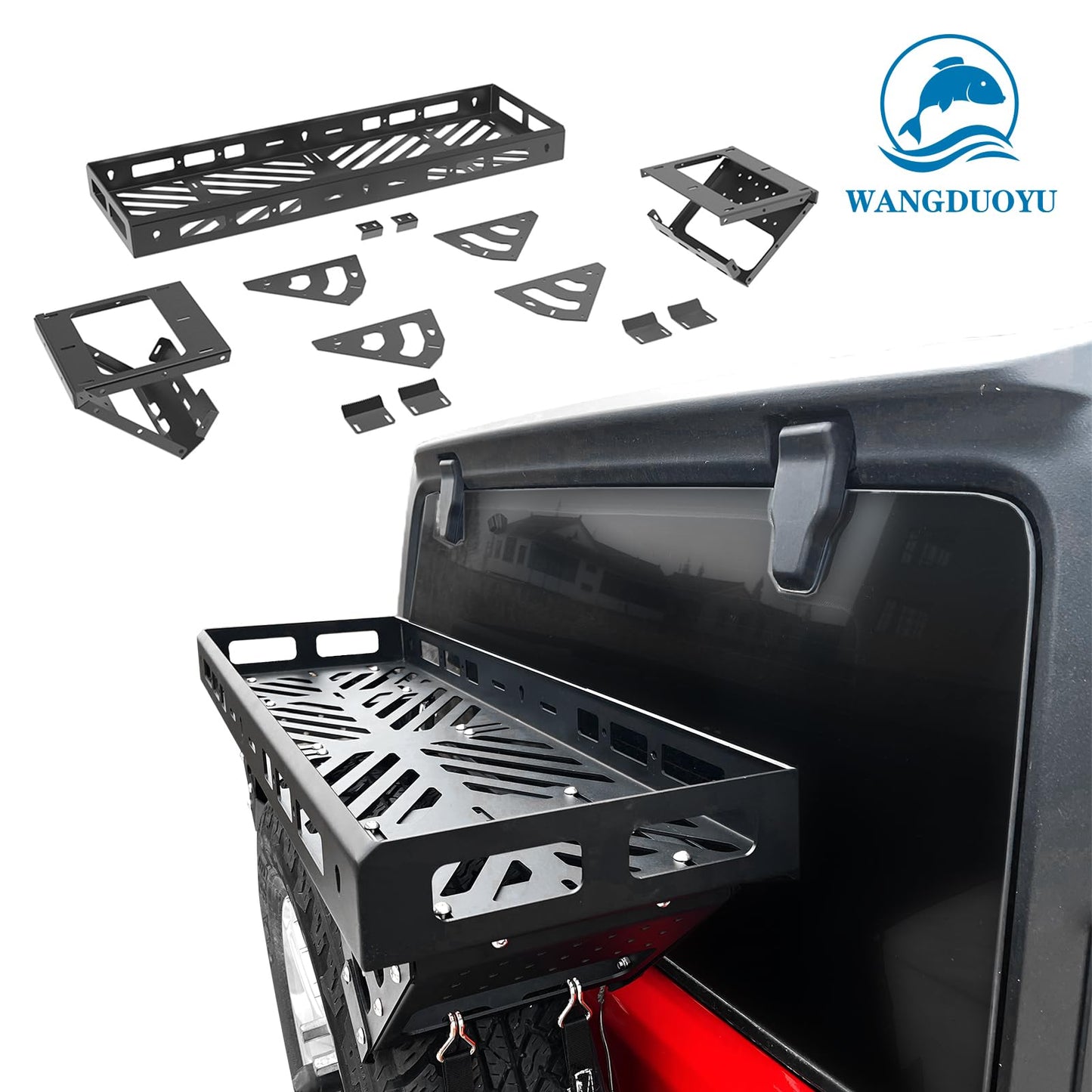 Aluminum Spare Tire Mount Cargo Basket Storage Compatible with 32" - 40" Tires on a Variety of Off-Road Vehicles,Fit for Jeep Wrangler JK JL TJ YJ CJ, Ford Bronco, SUV Accessories