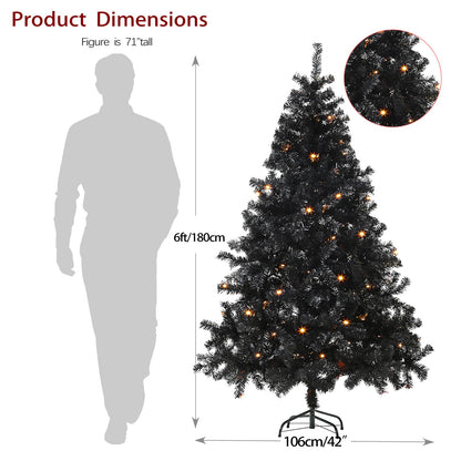 6Ft Artificial Christmas Tree with Metal Stand for Holiday Festival Parties Home Office Decor, 8 Modes 200 LED Warm White Lights Included